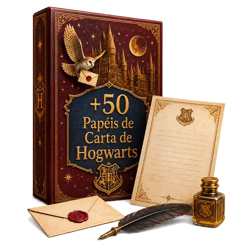 Mockup do bônus +50 Papéis de Carta de Hogwarts